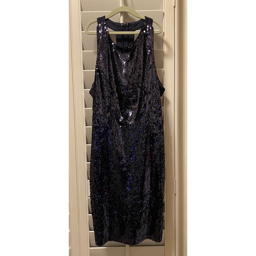 Lulus Navy Lined Sequin Dress Size S Open Zip Back Body Contour Party